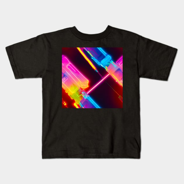 f cyberpunk digital crystals wires colorfull futuristic electronics Kids T-Shirt by SJG-digital